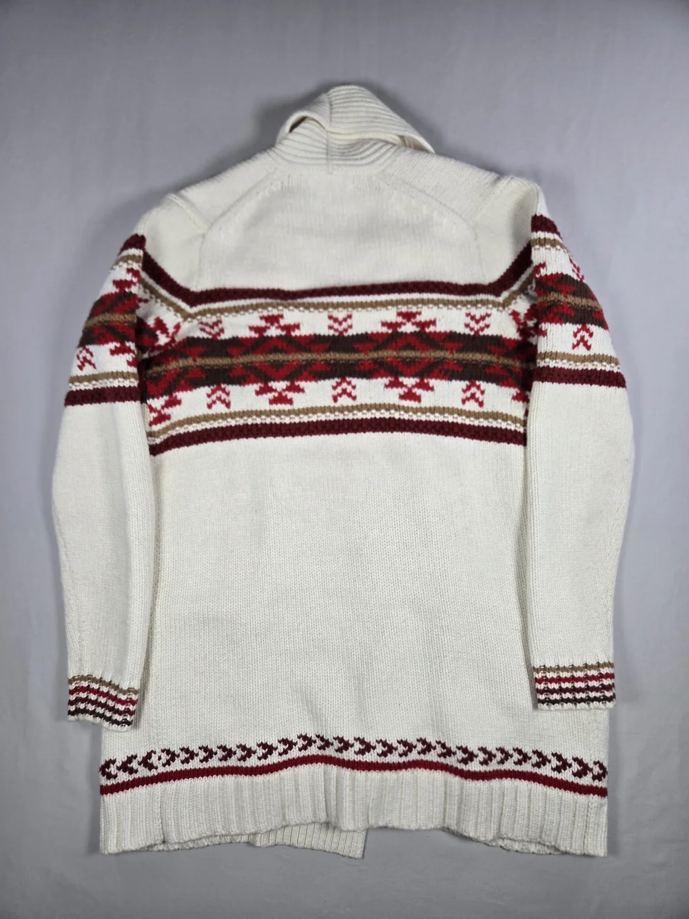 Marine Layer Brooklyn Shawl Collar Cardigan Sweater Cream Red Nortic Fwir Isle S